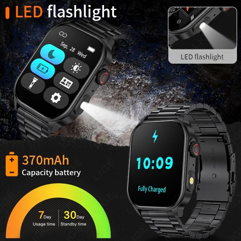 TERMURAH LIGE SMART WATCH PRIA 2.01 INCI LAYAR HD DENGAN LAMPU LED 370MAH TAHAN AIR LUAR RUANGAN MON