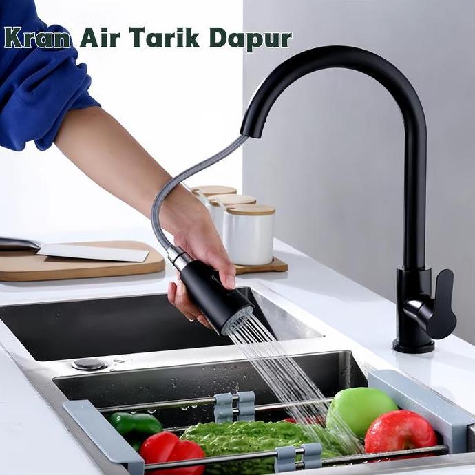 Kran Air Tarik Dapur Kran Tarik Hitam /kitchen sink minimalis rotasi 360/pull-out kitchen faucet Dua