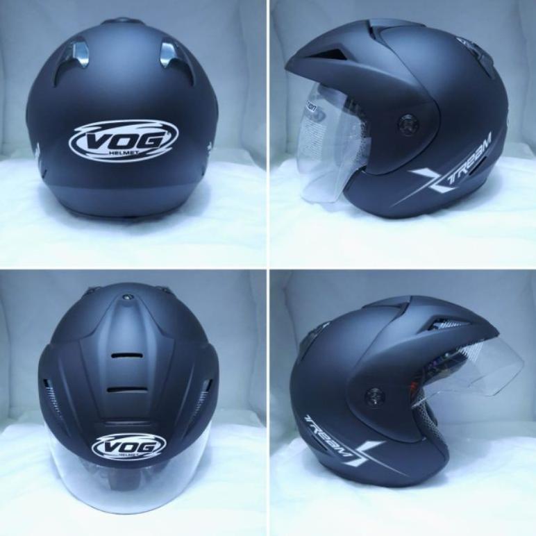 NEW Helm VOG Xtream Solid Hitam Doff Original Single Visor Kaca Bening Helm Half Face [terbaik][terl