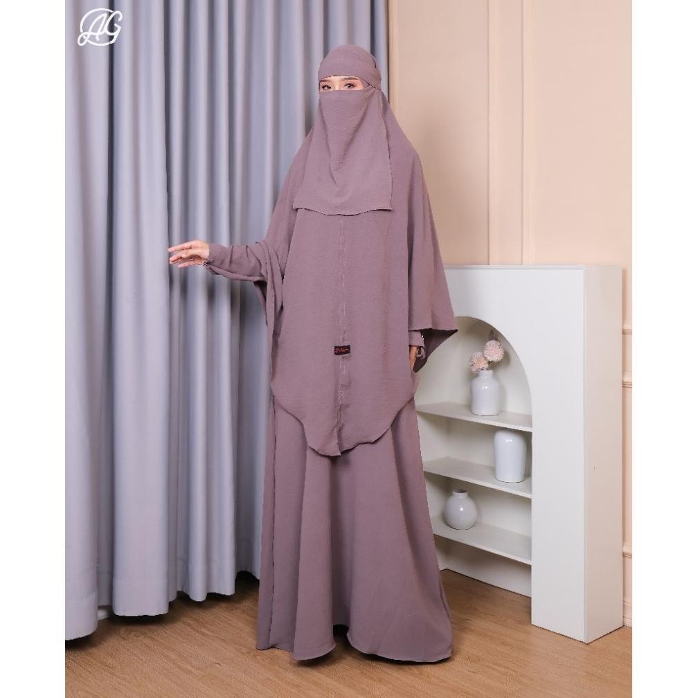 Diskon Hasna Gamis Syar'I  Set Muslimah Krudung Jumbo Cadar Bandana Crinkle Airflow Abaya Syari Dres