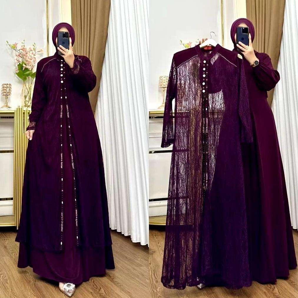 Best Seller Gamis Jumbo Wanita Terbaru Violla Set Dress Bl Bahan Ceruty Baby Doll Mix Brukat Aplikas