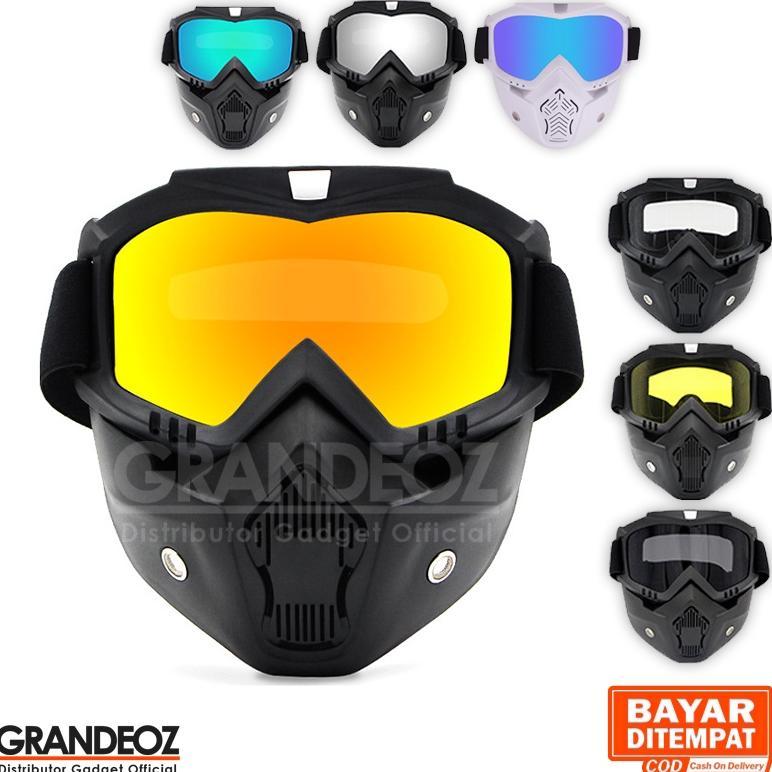 NEW BOLLFO Goggles Kacamata + Masker Full Face Helem Goggle Mask Helm Gun Ski Motor Cross Topeng Kac