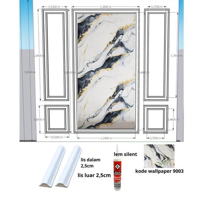 Paket Molding Gold + Wallpaper Granit Dinding Ukuran L3-4M - Pvc