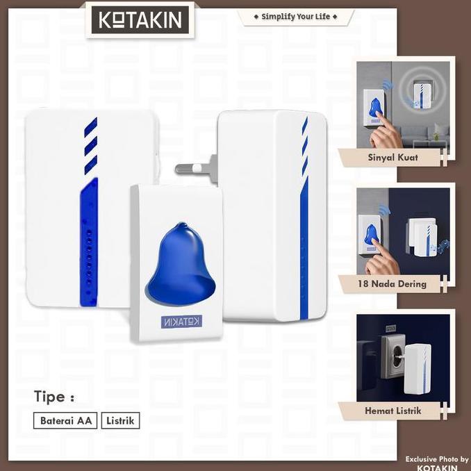 Bel Pintu Rumah Tanpa Kabel Wireless Bel Toko Pakai Baterai Anti Air Bel Outdoor Listrik Merek KOTAK