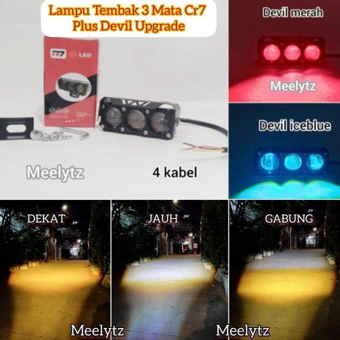 Lampu Tembak 3 Mata CR7 Upgrade Plus devil full alumunium waterproof