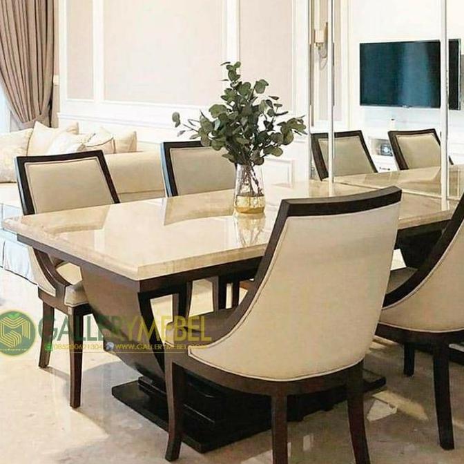 Terbaru Set Meja Kursi Makan Mewah Top Marmer / Set Meja Makan Top Marble Jati