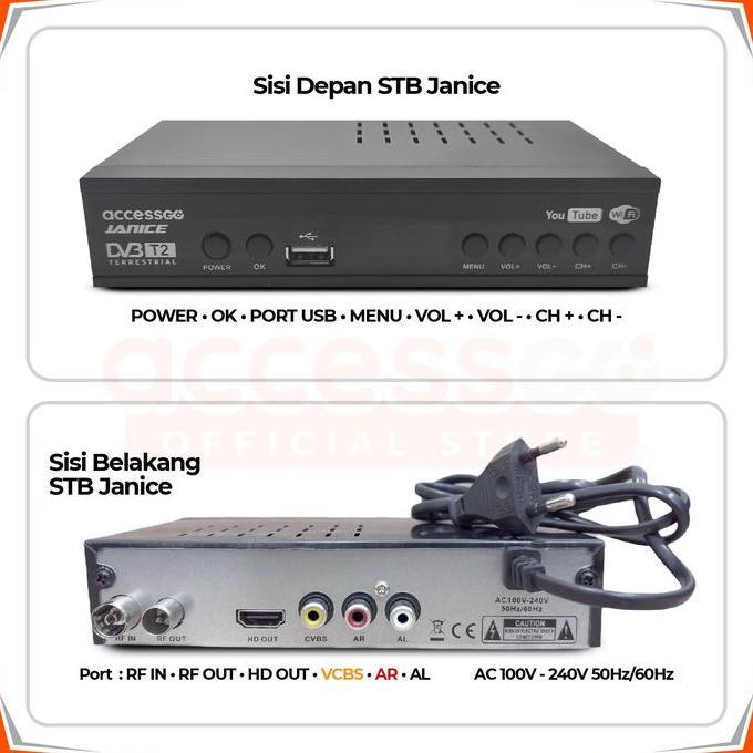 Set Top Box Paket Komplit DVB-T2 STB Janice U-002 TV Box Digital Full Metal Body