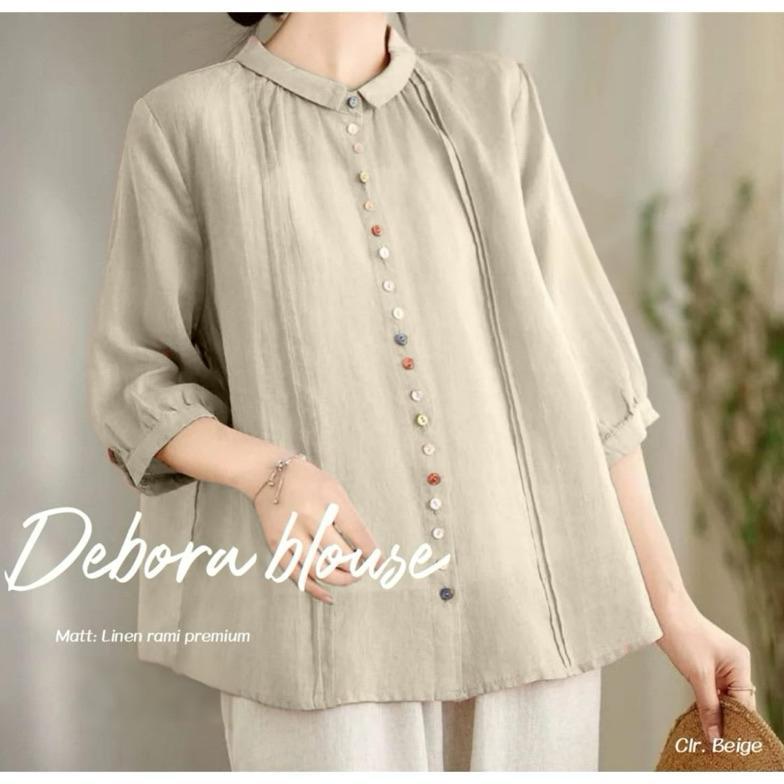 Murah  Debora Blouse Linen Jumbo Atasan Wanita Blus Kekinian