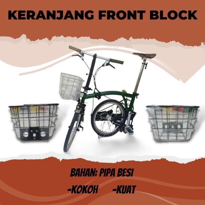 Keranjang Sepeda FrontTrack Lipat Front Block Pipa Besi Kuat Hitam Abu