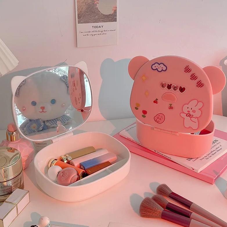 best seller seastore Rak Kosmetik 17cm Kaca Pink Cosmetic Mirror free Stiker AK2-08 [Recomended]