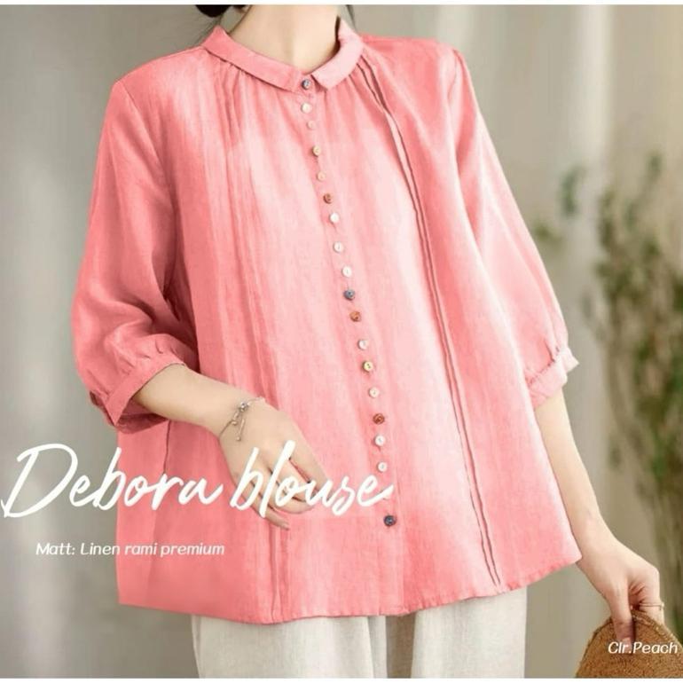 Grosir Debora Blouse Linen Jumbo Atasan Wanita Blus Kekinian