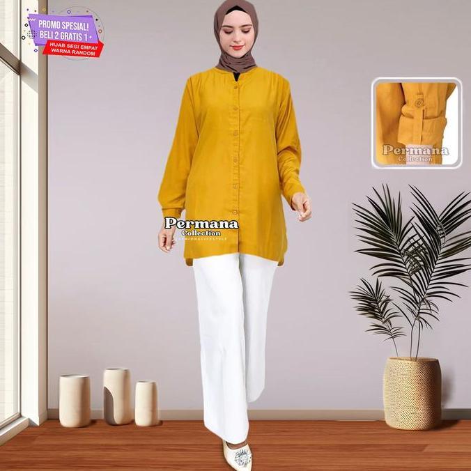 Baju Atasan kemeja wanita Polos Lengan Panjang kecil Jumbo Kancing Ful
