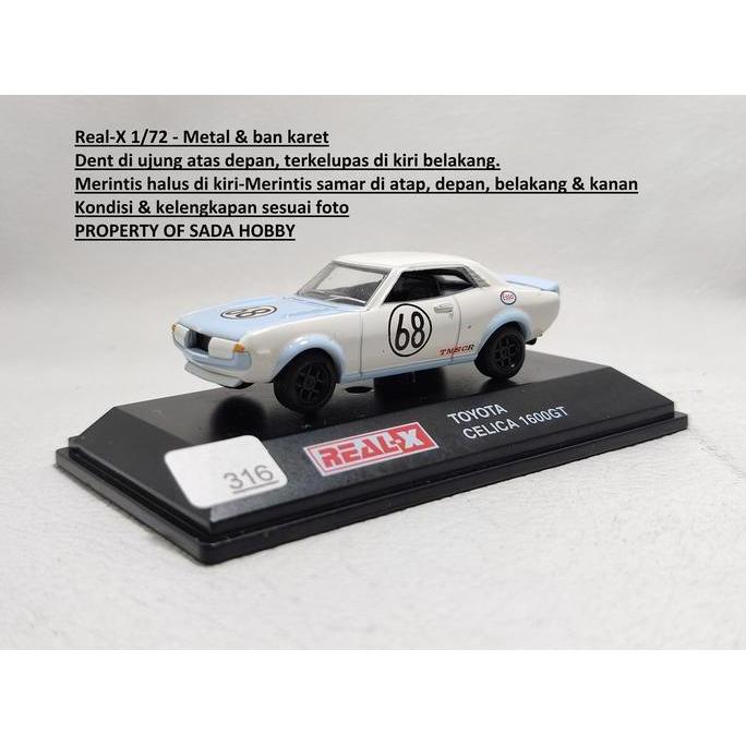 DIECAST REAL-X 1/72 TOYOTA CELICA 1600GT NO 68 RACING CAR PUTIH BIRU UNIT & STANDBASE ONLY CADATOYS