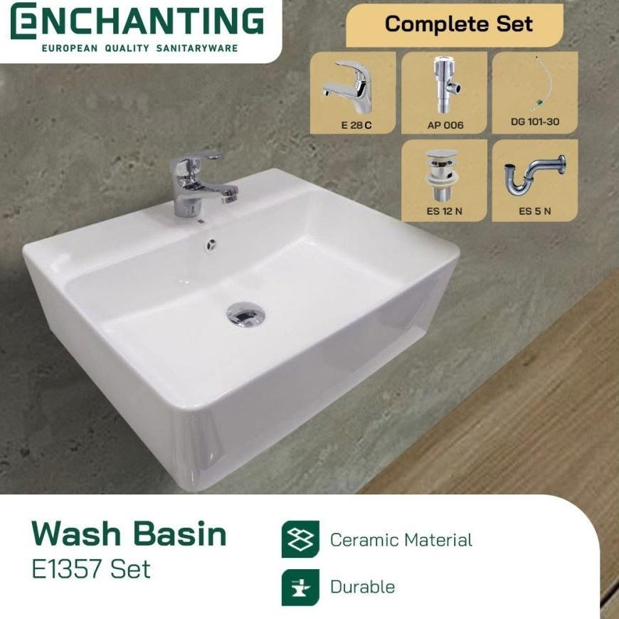 NEW Set Wastafel Gantung Kotak Keramik Europe Enchanting E1357 SET [terbaik][terlaris]