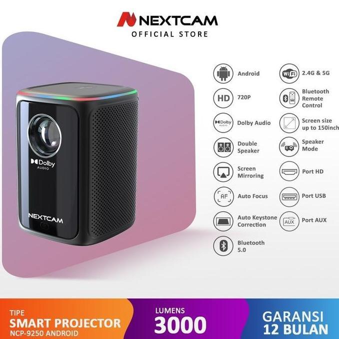 Nextcam Android Smart Home Proyektor Dolby Auto Focus Wifi Miracast Bt