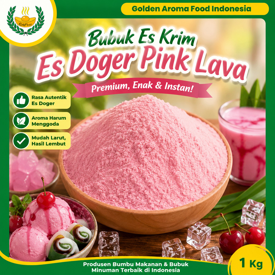 Bubuk Es Krim Rasa Es Doger Pink Lava 1 Kg l Serbuk Ice Cream Powder Pink Lava 1Kg Kiloan Bahan Inst