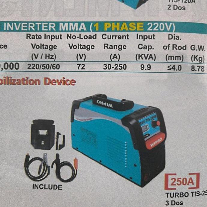 Wipro Turbo TIS-250B Travo Las Inverter MMA 250A 1 phase 220V Turbo TIS - 250B