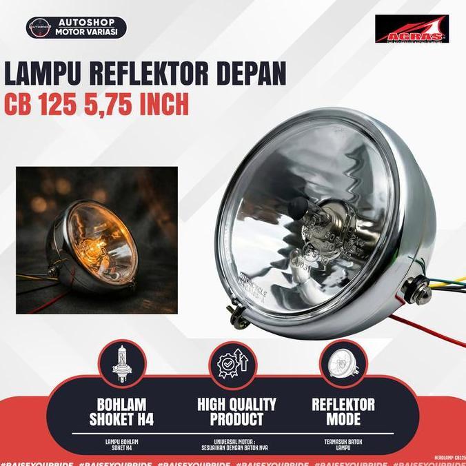 Lampu Depan CB125 Classic 5.75 H4 Headlamp Motor Retro Batok Chrome Original Agras