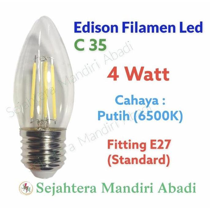 Ready Lampu Led Candle E27 Edison Filamen C35 Lilin Cabe 4 Watt Putih 6500K