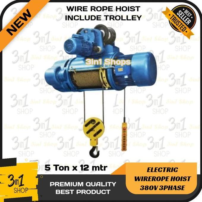 Wire Rope Hoist 5 Ton x 12 Meter / Electric Wirerope Crane 5T x 12m / Katrol Listrik Seling 3 Phase 