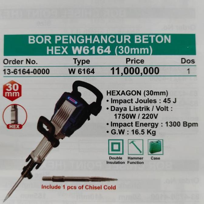 Wipro W6164 Mesin bobok Jackhammer penghancur beton 30mm W-6164 1750W