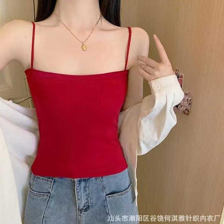 OFFICIAL TANKTOP CROP SINGLET POLOS BRA KEMBEN DALAMAN WANITA TALI SPAGHETTI BIG SIZE ELASTIS KOREAN