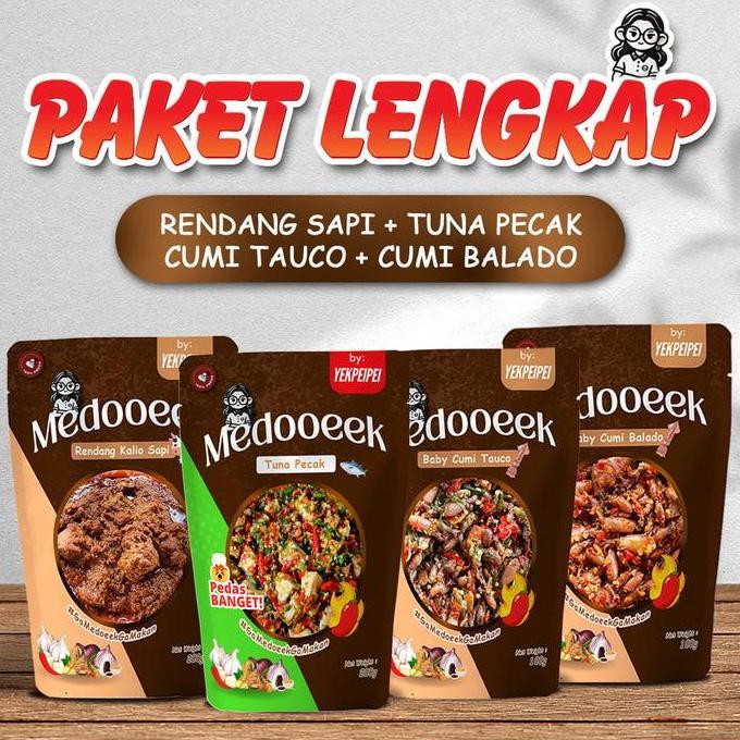 Medoeek Paket Lengkap Tuna Pecak Rendang Sapi Cumi Tauco Cumi Balado Fresh Food Total 600Gr Instan M