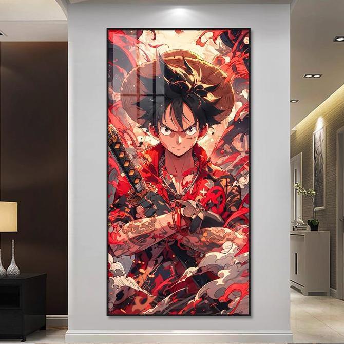 Lukisan Porcelain 5D Diamond Motif Anime One Piece Vertikal Pajangan Dinding Kristal Timbul Meh Eleg