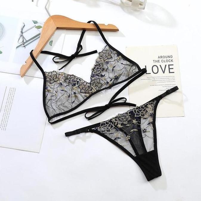 Set Bikini Lingerie Transparan tali Bra G String Set Bikini Wanita Sexy 4A137 Dress