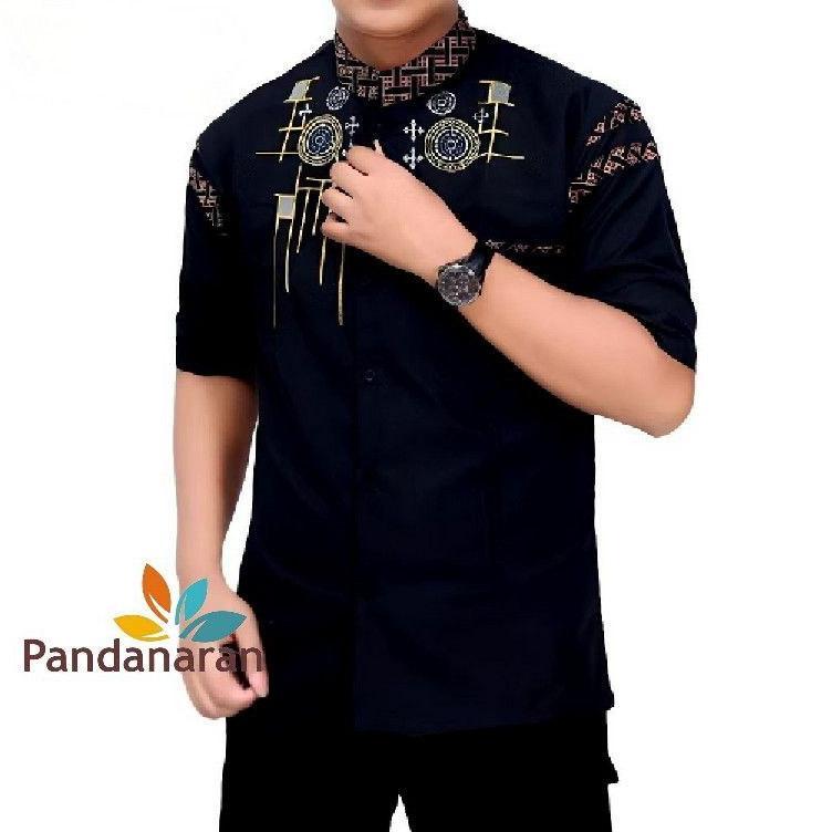 Hot Baju Koko Pria Baju Koko Muslim Baju Koko Kombinasi Batik Dan Bordil Lengan Pendek Kekinian
