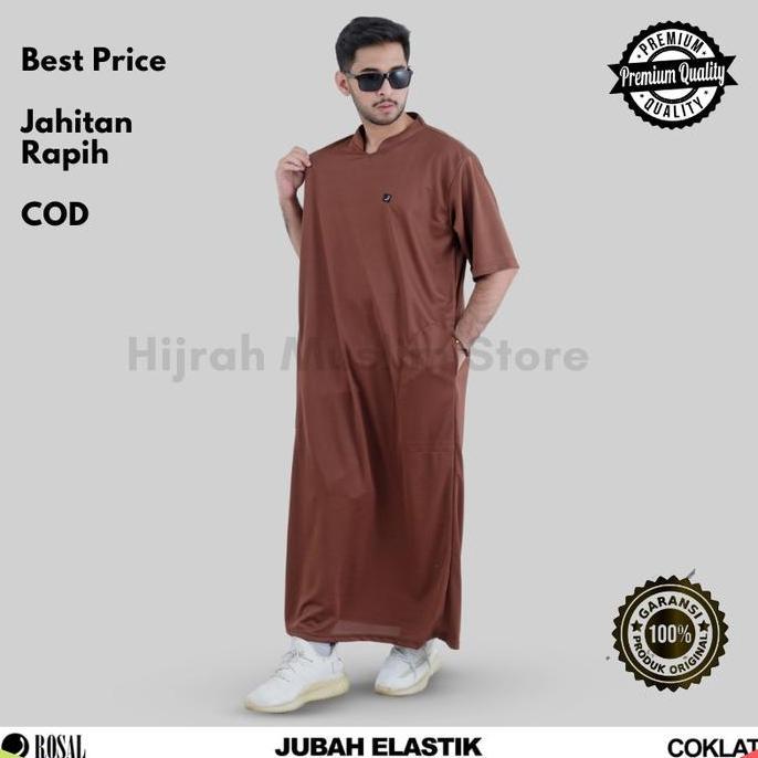 Jubah Elastik ROSAL - Jubah gamis pria lengan pendek lentur dan ringan bahan kaos jersey dry fit