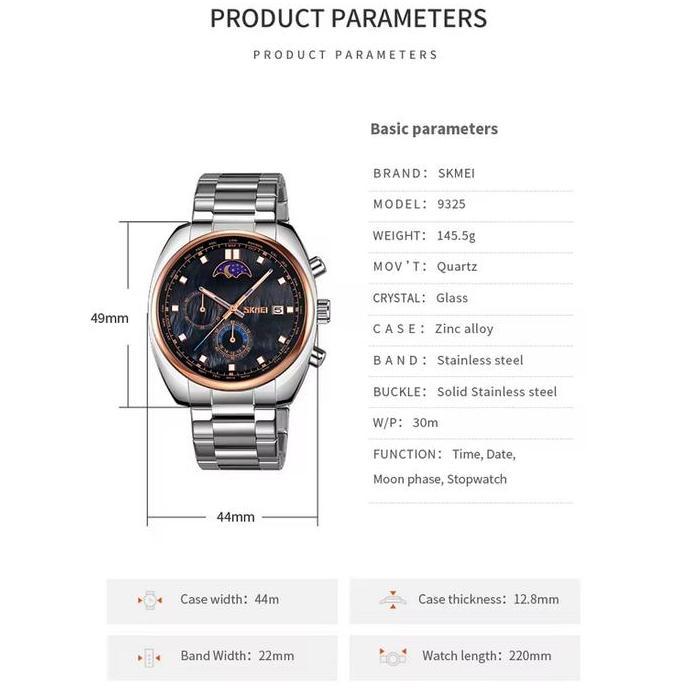Jam Tangan Pria Casual Formal Elegan Rantai Moon Watch Skmiei Quartz