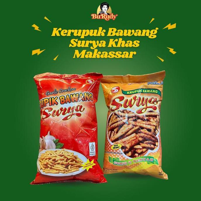 [] Kerupuk Bawang Surya Asli Makassar Rasa Pedas & Original Bawang | Oleh-Oleh Khas Makassar 225gr