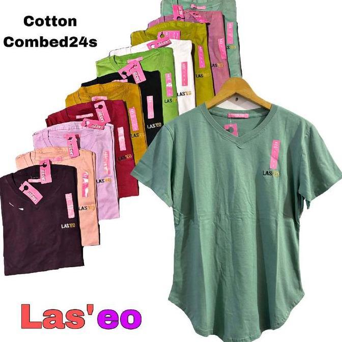 Rioren- Kaos Cewek Kra V-Neck Bahan Katun Combed24S Adem Tebal