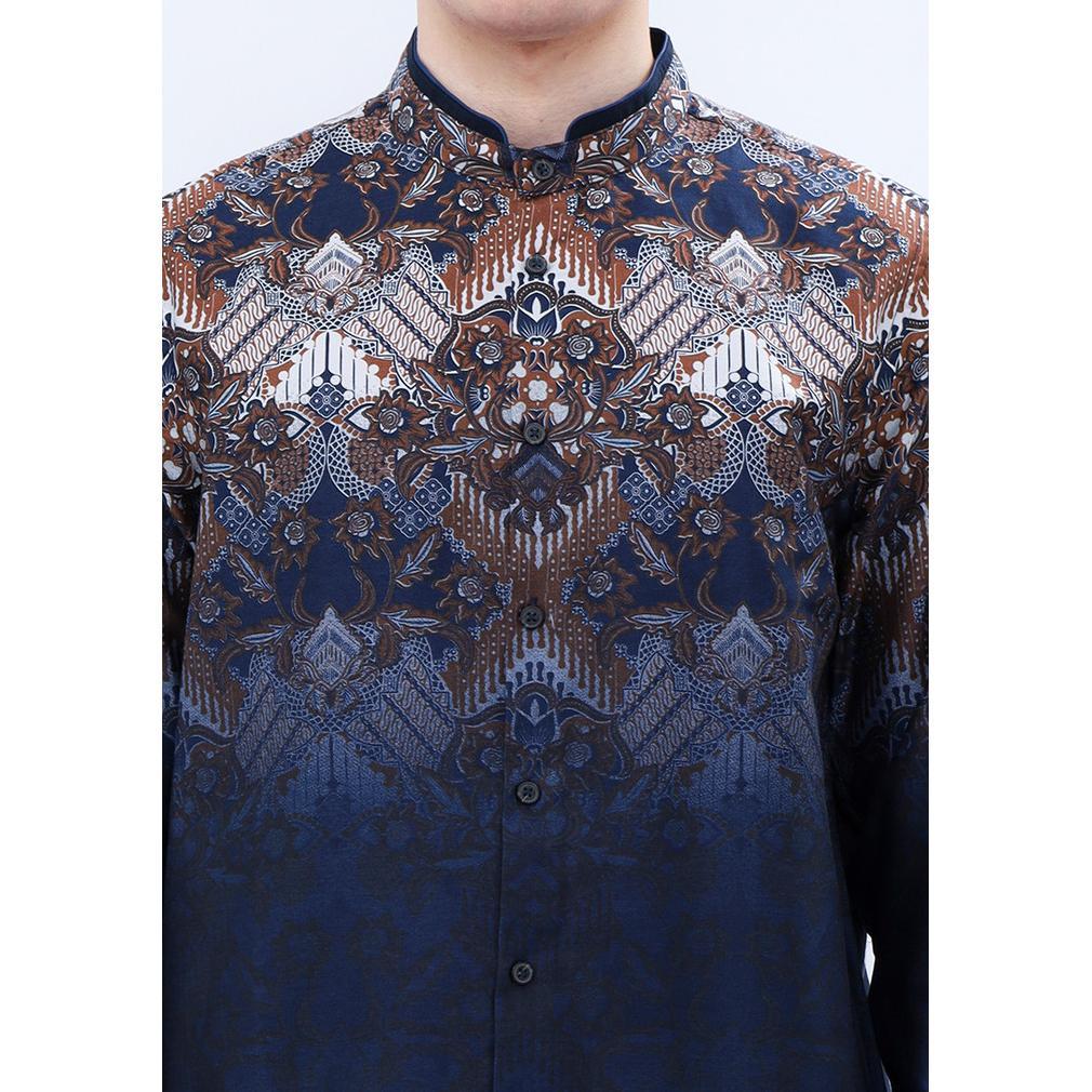 original manzone - kemeja batik shanghai lengan panjang pria ardiyanta modern fit - navy