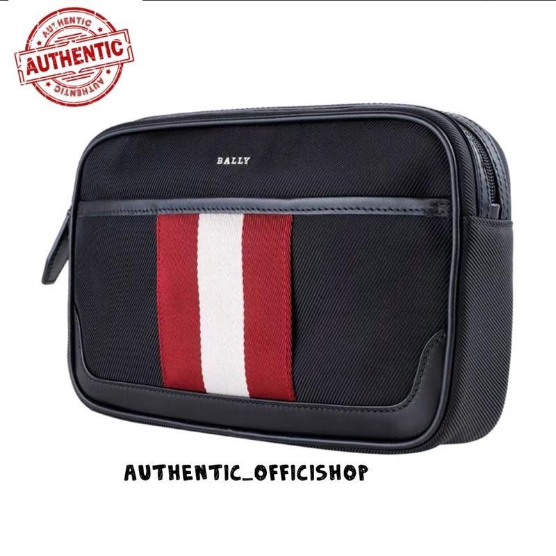 [Authentic 100%] Tas Bally Men Caliros Clutch Bag Black Stripes
