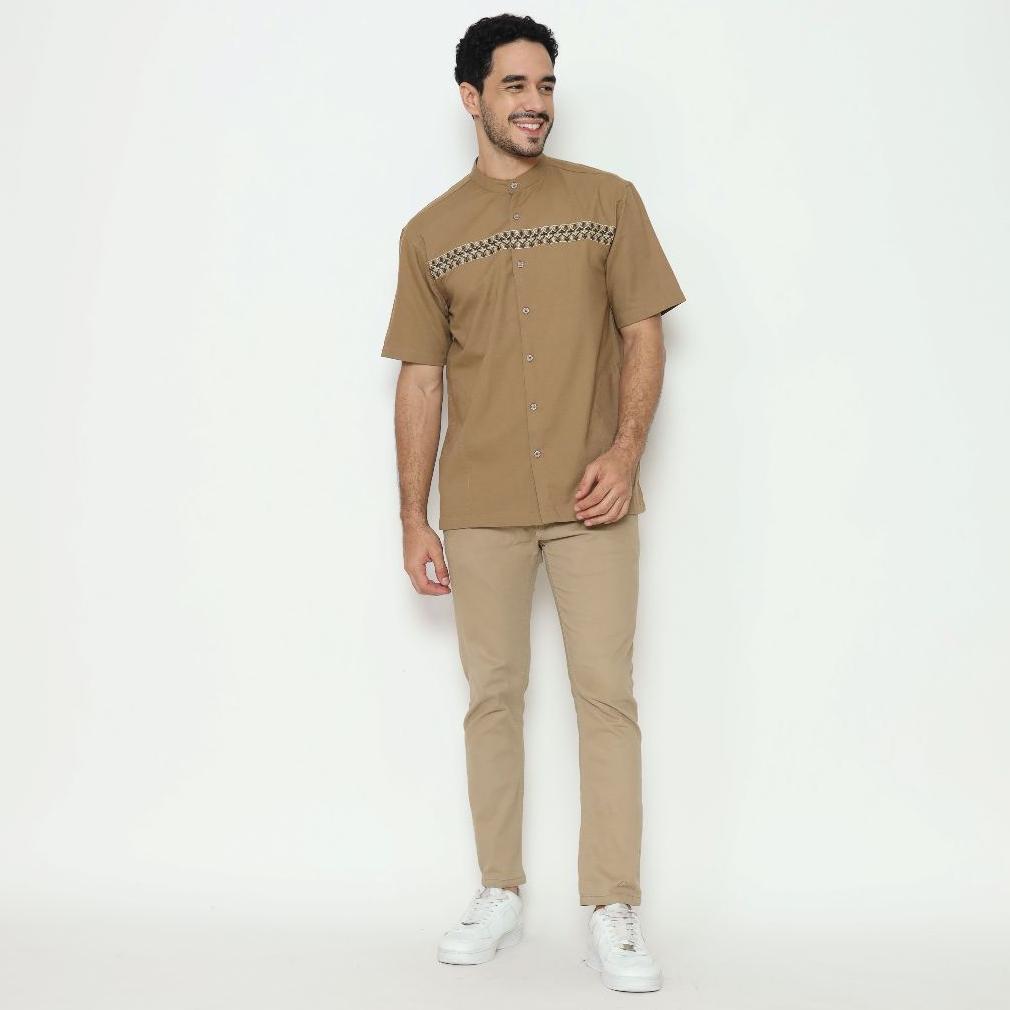 ready stock amk baju koko lengan pendek kk akshaya s/s khaki