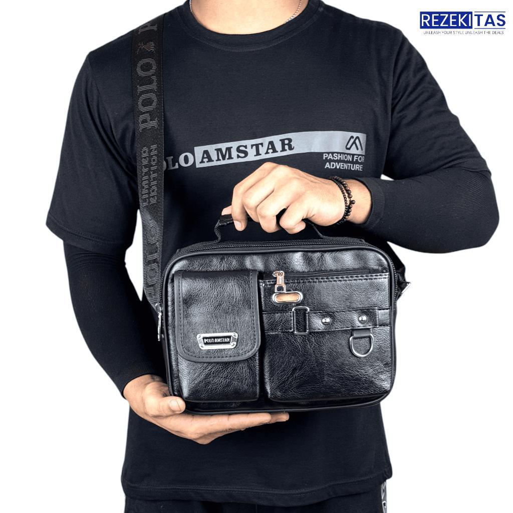 Tas Selempang Kulit Pu Leather Original Polo Amstar  Slingbag Tas Pria Tas Polo Tas Selempang