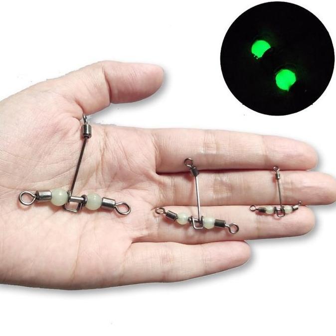 MANCING MANIA Swivel Cabang 3 Pancing Kili-kili Triple Connector dengan Manik Glow Rangkaian T Panci