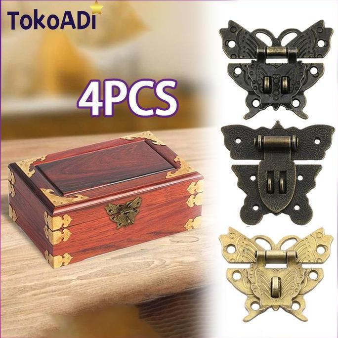 MONTMERY 1SET/4PCS Kunci Pengait Box / Gembok Box Kuncian Kotak Mahar Seserahan Antik Gelap/emas