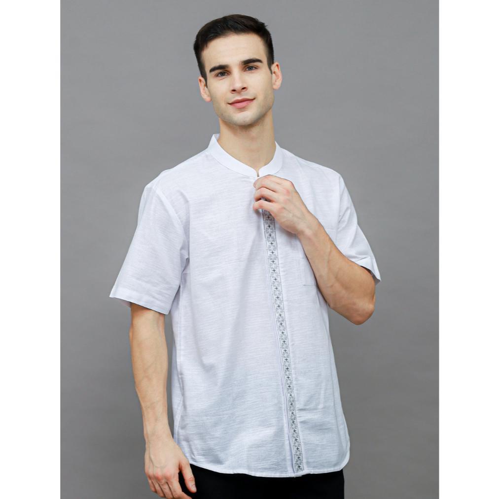 HOT DEALS LOA STUDIOS - Baju Koko Kemeja Bordir Lengan Pendek Pria Putih - Dalil