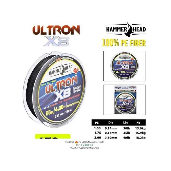 NEW Senar PE Teflon Hammerhead ULTRON X8 150M Hitam/Black