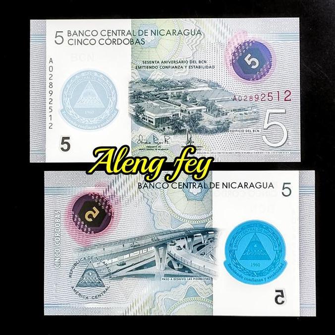 Uang asing Nicaragua Polymer 5 Cordobas