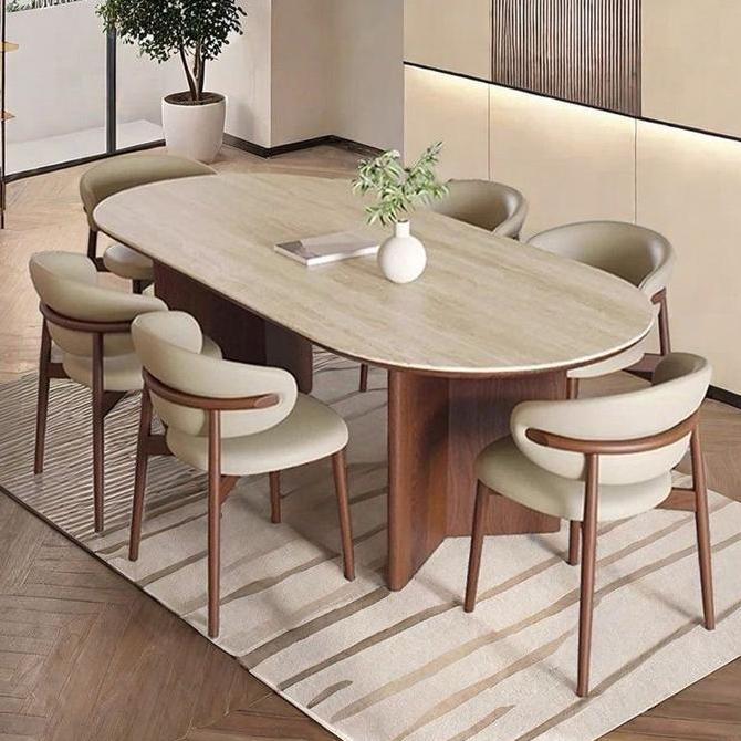 Terbaru Meja Makan Marmer Oval Set Kursi 6, Meja Makan Marmer, Meja Makan Oval, Set Meja Makan Minim
