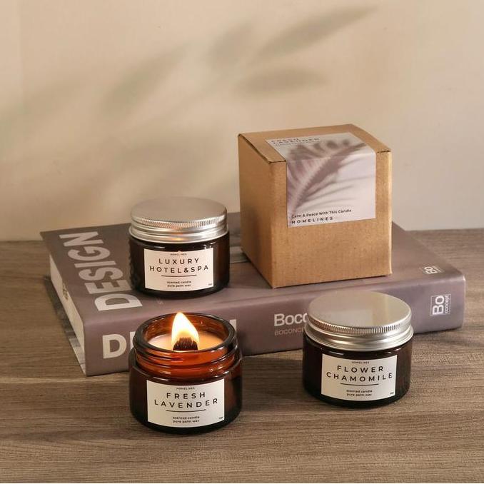 Scented Candle Jar Glass Premium Sumbu Kayu Aesthetic | Lilin Aroma