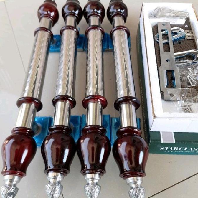 4 Batang + 1Set Kunci / Gagang Pintu Rumah Stainless 45Cm Handle Pintu Model 2 Daun Pintu 35Cm & 45C