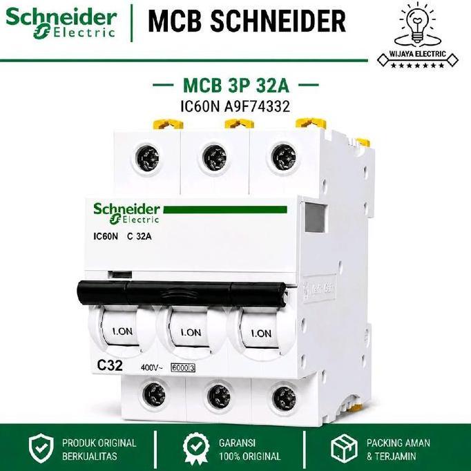 cverles Mcb 3p 32a Ic60n Schneider Original / Mcb 3phase 32ampere / Mcb C32 Ic60n A9f74332 Acti9 Sch