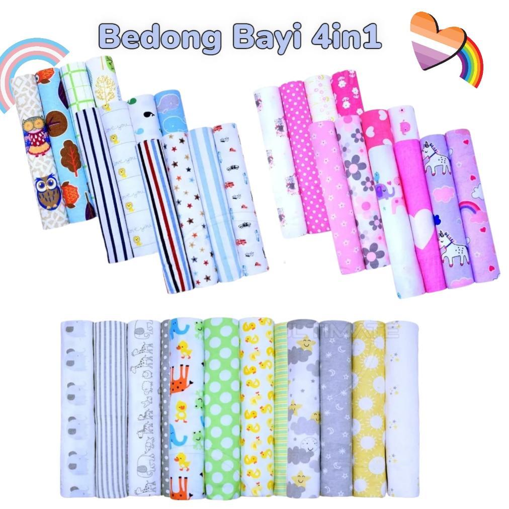 BESTPROMO Bedong Bayi 4pcs Jumbo Katun Selimut Bayi Alas Stroller Bayi Swaddle Baby flanel FLOWER CA
