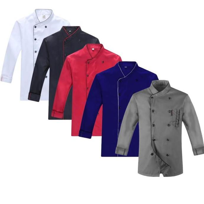PROMO / Baju Koki Chef Jacket Baju Chef Seragam Koki Pria Wanita Gold Kitchen Abu Biru Hitam Merah N