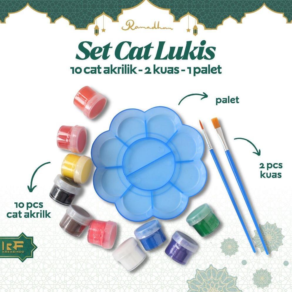 SET CAT LUKIS 10 Cat Akrilik 2 Kuas 1 Palet Lengkap Untuk Melukis